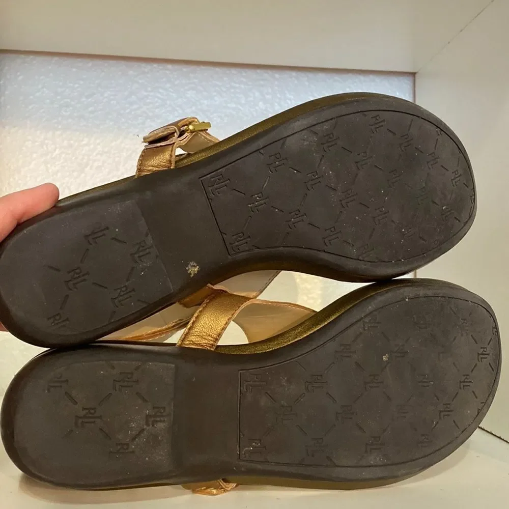 Lauren Ralph Lauren Thong Flat Buckle Gold Sandals